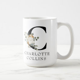 Victorian White Blommigt Monogram C med Namn Kaffemugg