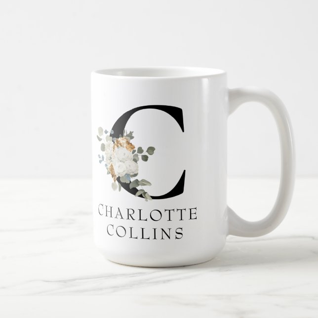 Victorian White Blommigt Monogram C med Namn Kaffemugg (Höger)