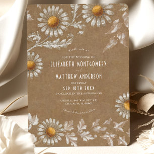 Victorian White Daisy Filigree Kraft Bröllop Inbjudningar