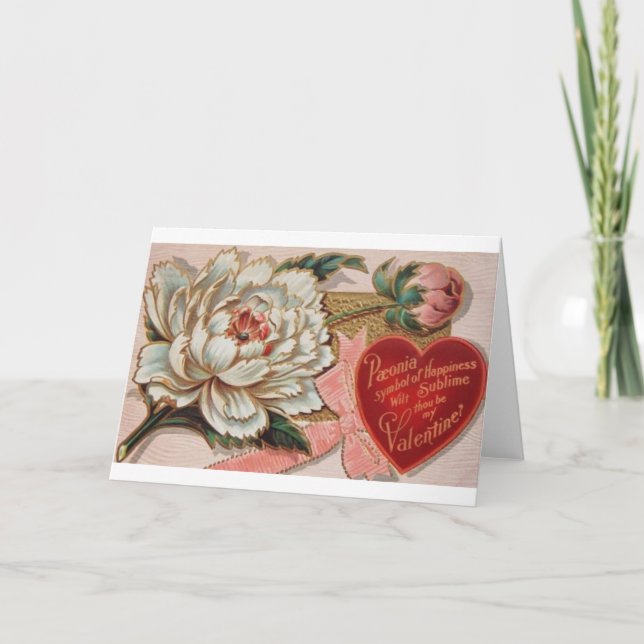 Victorian White Peonies Valentine Day Card Helgkort (Framsida)