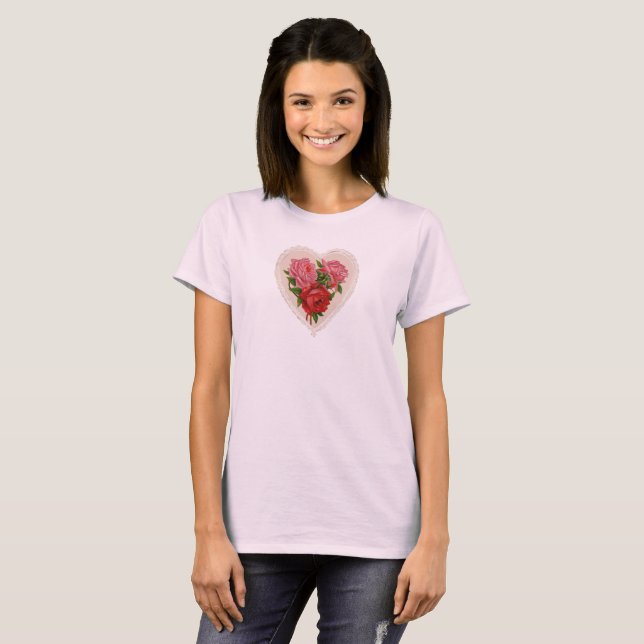 Victorian White Snöre Doily Valentine Card T Shirt (Hel framsida)