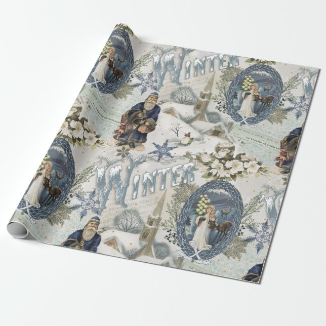 Victorian Winter Blues Vignette Presentpapper (Utrullad)