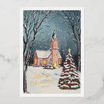 Victorian Winter Scene non Photo jul<br><div class="desc">Rosa chapel på en snökväll med dekorerat julgranar; "god jul" på menyfliksområdet stil i guld,  öppna fullt-redaktör för att ta bort och lägga till ditt eget hälsning. Redigerbart år framtill och text bakåt. Originalillustration av Becky Nimoy.</div>