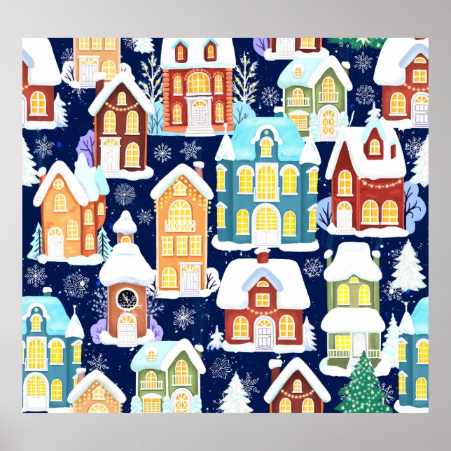Victorian Winter Town: jul Mönster Poster (Framsidan)