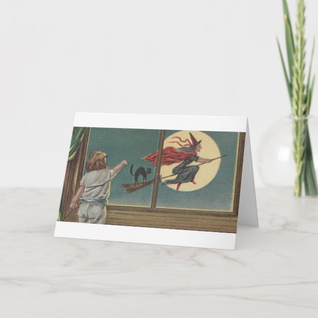 Victorian Witch Befana Halloween-hälsningskort Kort (Framsida)