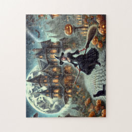Victorian Witch Halloween Moonlit Haunted House Pussel