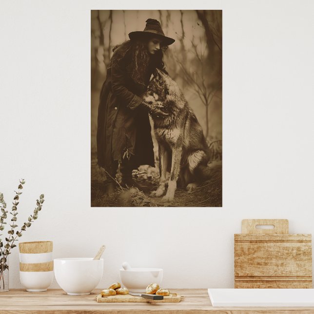 Victorian Witch Sepia Porträtt stil 4 Poster (Kök)