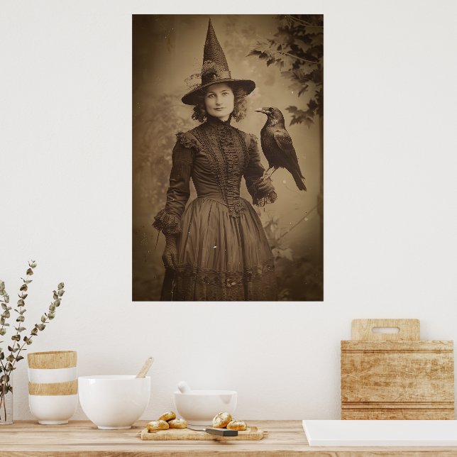 Victorian Witch Sepia Porträtt stil 5 Poster (Kök)