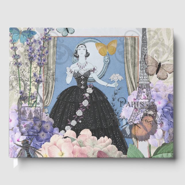 Victorian Woman Blommigt Finare Gown Gästböcker (Framsida)