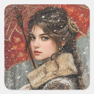 Victorian Woman Fyrkantigt Klistermärke