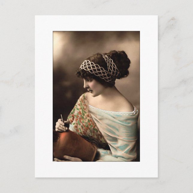 Victorian woman hair up in beads vykort (Framsida)