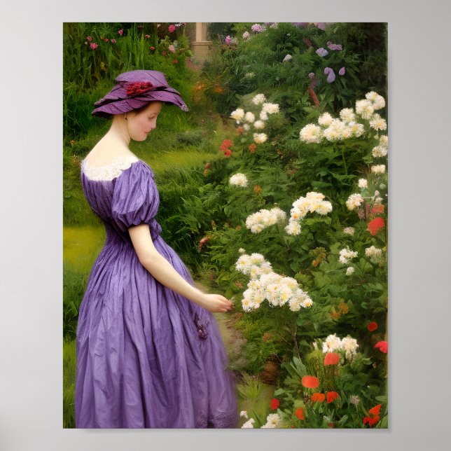 Victorian Woman i Garden Poster (Framsidan)