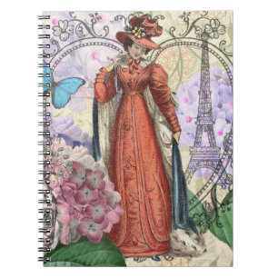Victorian Woman i Red Colorful Mode Anteckningsbok
