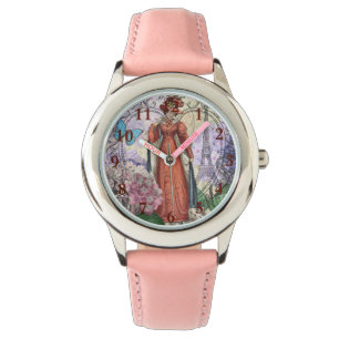Victorian Woman i Red Colorful Mode Armbandsur