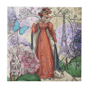Victorian Woman i Red Colorful Mode Kakelplatta