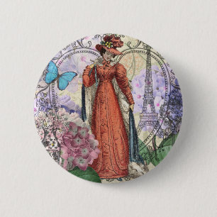Victorian Woman i Red Colorful Mode Knapp