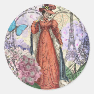 Victorian Woman i Red Colorful Mode Runt Klistermärke