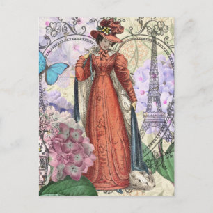 Victorian Woman i Red Colorful Mode Vykort