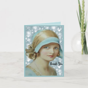 Victorian Woman in Light Blue Hat & Dress Tack Kort