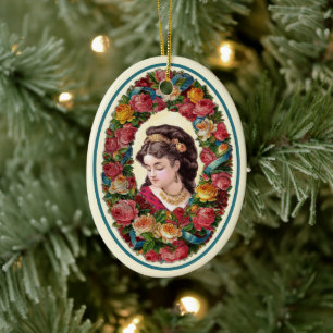 Victorian Woman Inside Multifärgad Ro Julgransprydnad Keramik