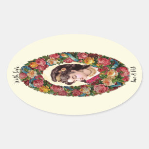 Victorian Woman Inside Multifärgad Ro Ovalt Klistermärke