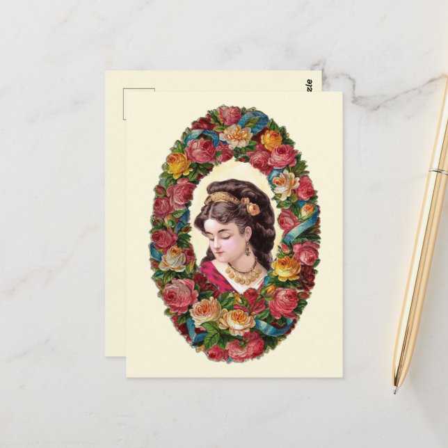 Victorian Woman Inside Multifärgad Ro Vykort (Fram/Back In Situ)