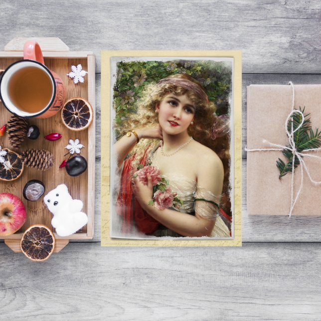 Victorian Woman med Rosa ros Mors dag Card (Skapare uppladdad)