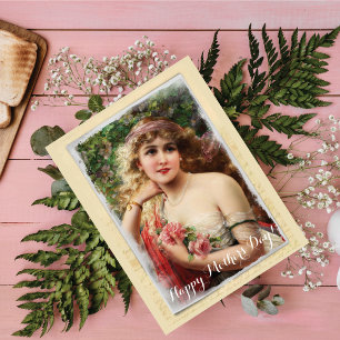 Victorian Woman med Rosa ros Mors dag Helg Vykort