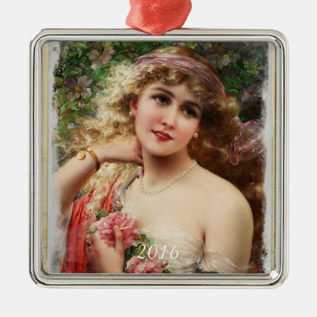 Victorian Woman med Rosa ros Ornament (Framsidan)