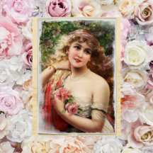 Victorian Woman med Rosa ros vykort