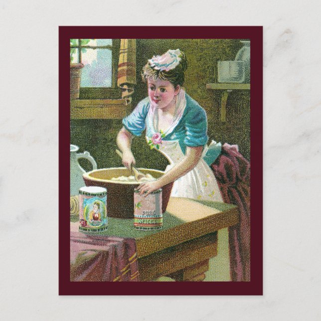 Victorian Woman Mixing Dough in Bowl Vykort (Framsida)