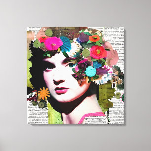 Victorian Woman Papper Collage Art Canvastryck