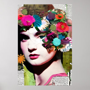 Victorian Woman Papper Collage Art Poster