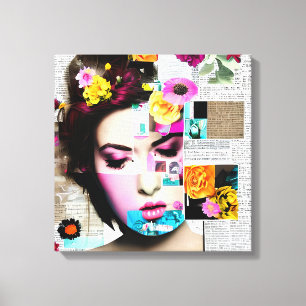 Victorian Woman Papper Collage Effect Art Canvastryck