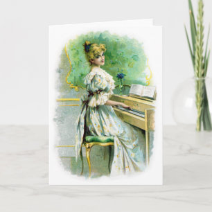 Victorian Woman Plstickande Piano Kort