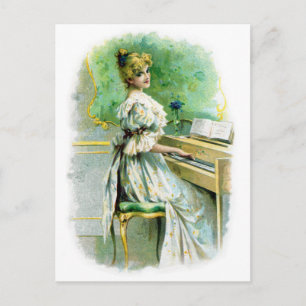 Victorian Woman Plstickande Piano Vykort