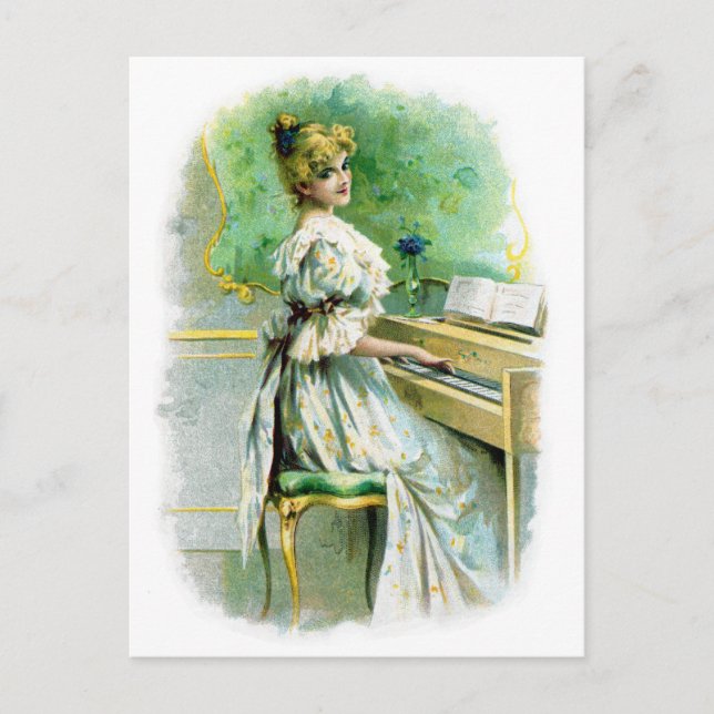 Victorian Woman Plstickande Piano Vykort (Framsida)