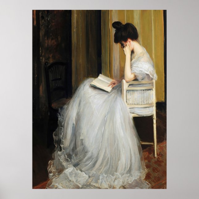 Victorian Woman Reading Antique Art Print Poster (Framsidan)