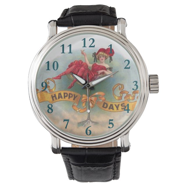 Victorian Woman Red Champagne Lycklig Armbandsur (Framsida)