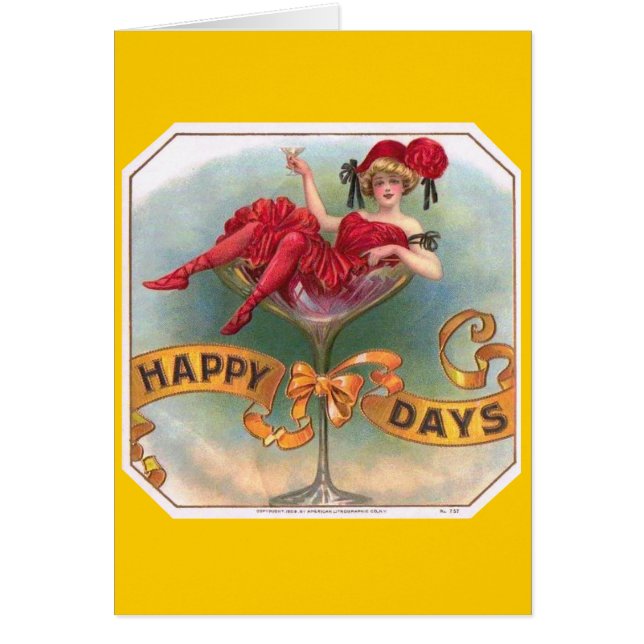 Victorian Woman Red Champagne Lycklig Hälsningskort (Framsidan)