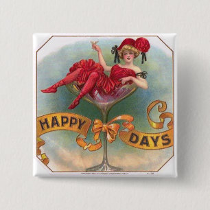Victorian Woman Red Champagne Lycklig Knapp