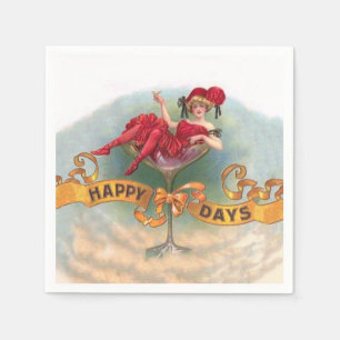 Victorian Woman Red Champagne Lycklig Pappersservett