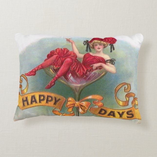 Victorian Woman Red Champagne Lycklig Prydnadskudde (Baksidan)