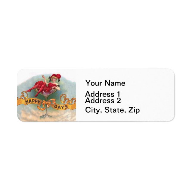 Victorian Woman Red Champagne Lycklig Returadress Etikett (Framsidan)