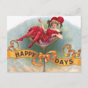 Victorian Woman Red Champagne Lycklig Vykort