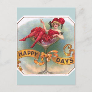 Victorian Woman Red Champagne Lycklig Vykort