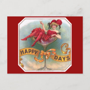 Victorian Woman Red Champagne Lycklig Vykort