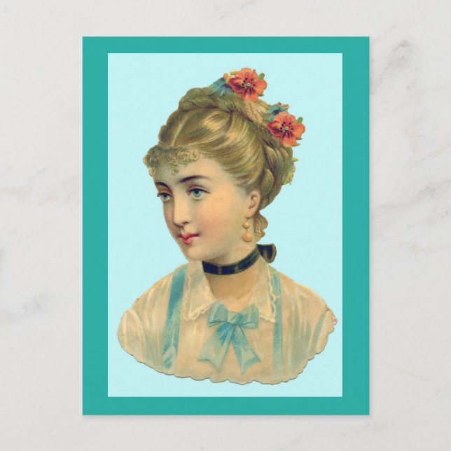 Victorian Woman Teal Vykort (Framsida)