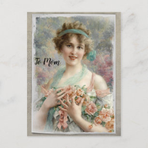 Victorian Woman w/ Ro på Watercolor Vykort