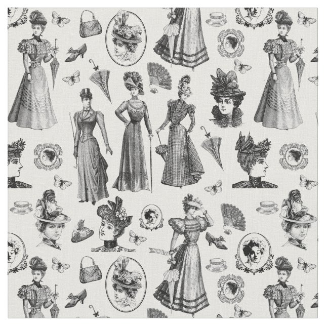 victorian women's style antique butterfly toile tyg (Närbild)